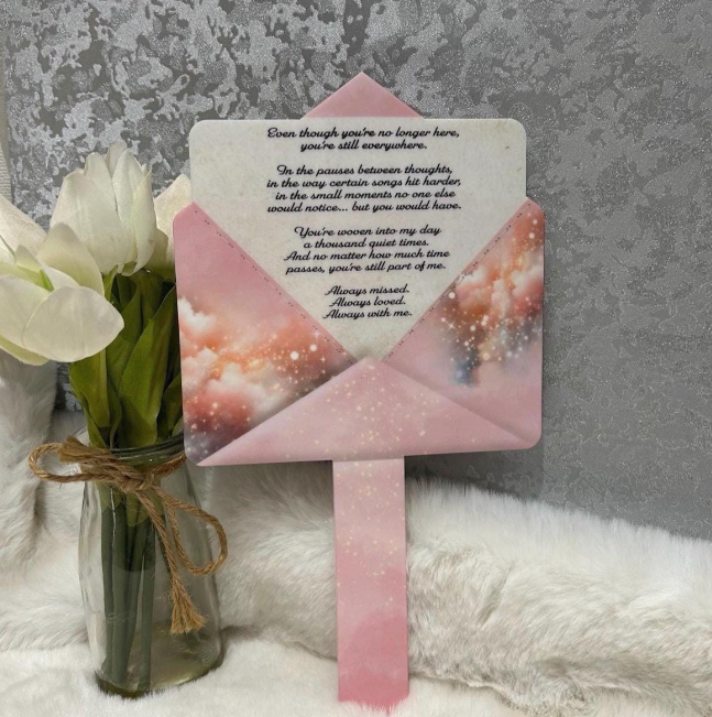 Pink Letter to Heaven grave marker with personalised memorial wording