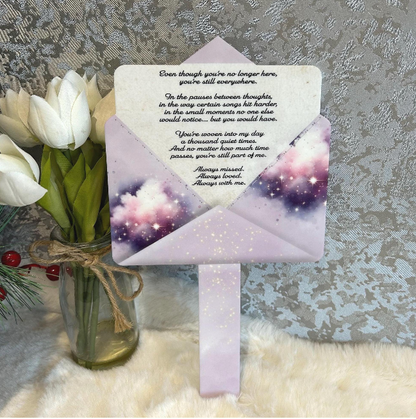Purple personalised Letter to Heaven memorial grave marker
