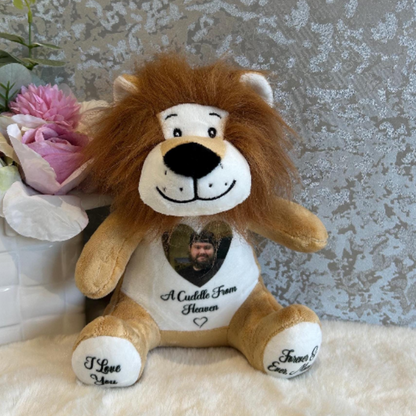 Lion memorial bear personalised with photograph and wording