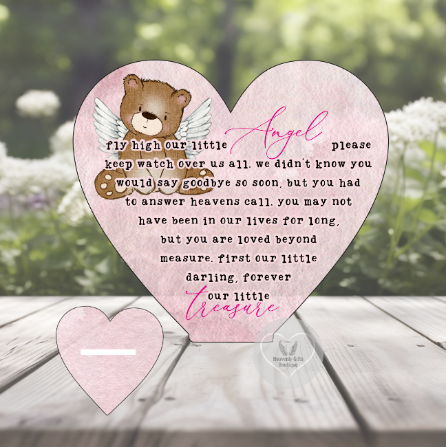 Little Angel pink memorial heart plaque for baby and child loss remembrance