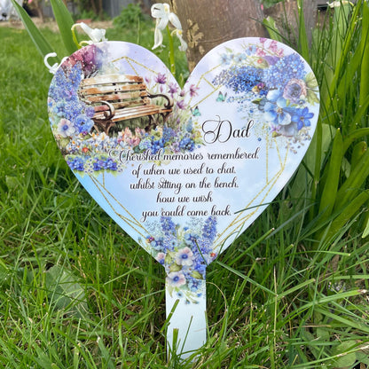 Personalised Memorial Bench heart grave marker with peaceful flower bench design