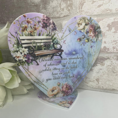 Memorial bench heart plaque personalised as a remembrance keepsake