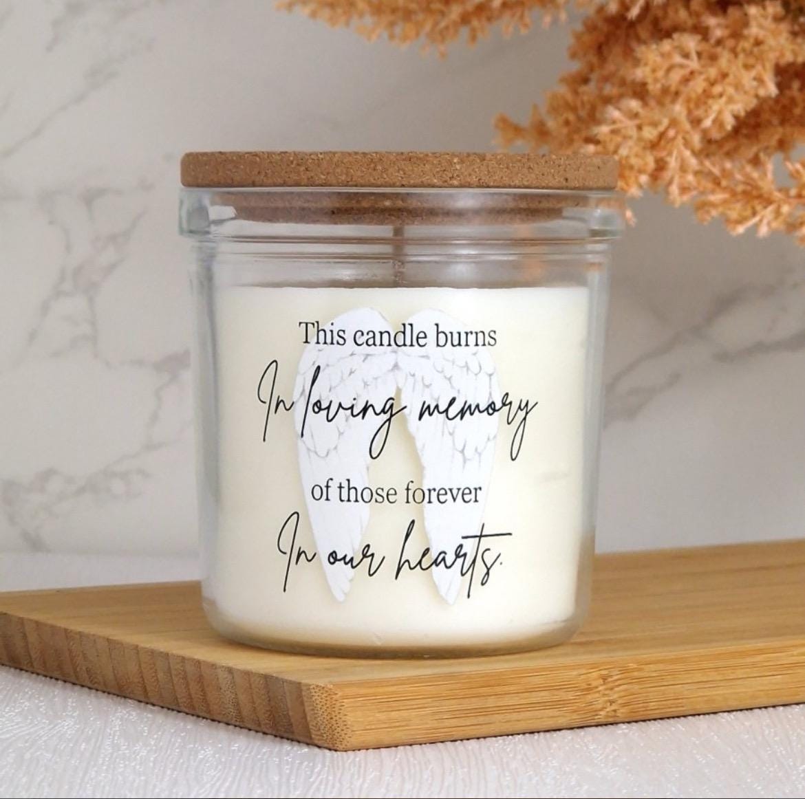 Personalised memorial candle with optional bamboo lid