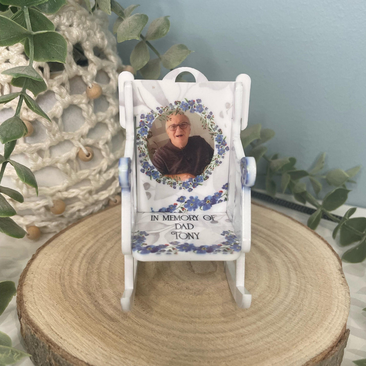 Memorial chair keepsake personalised with photo and name