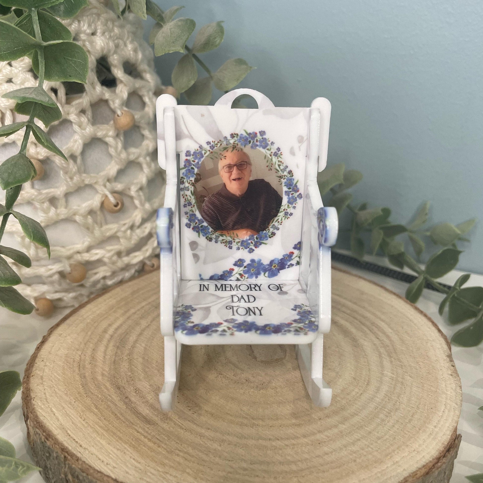 Memorial chair keepsake personalised with photo and name