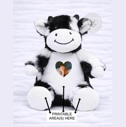 Personalised memorial cow plush gift with photo name and special message
