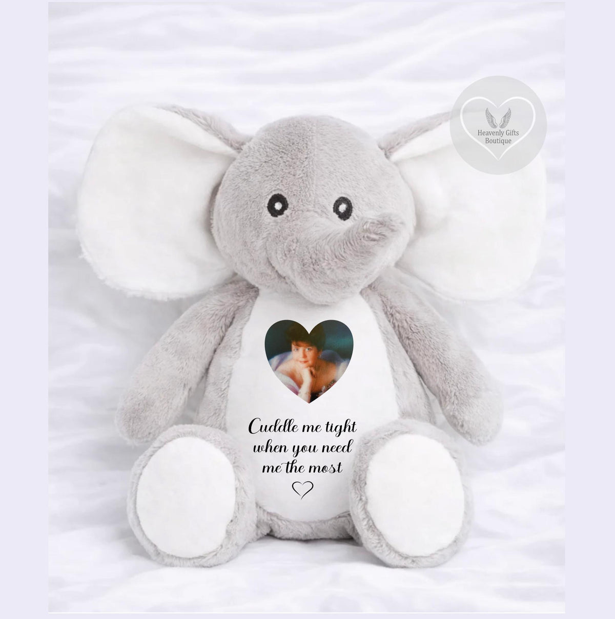 Memorial elephant teddy bear with A Cuddle From Heaven design