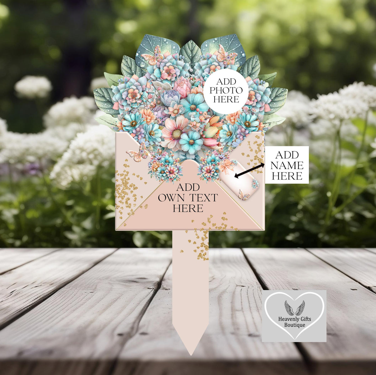 Floral memorial grave marker personalised as a remembrance tribute