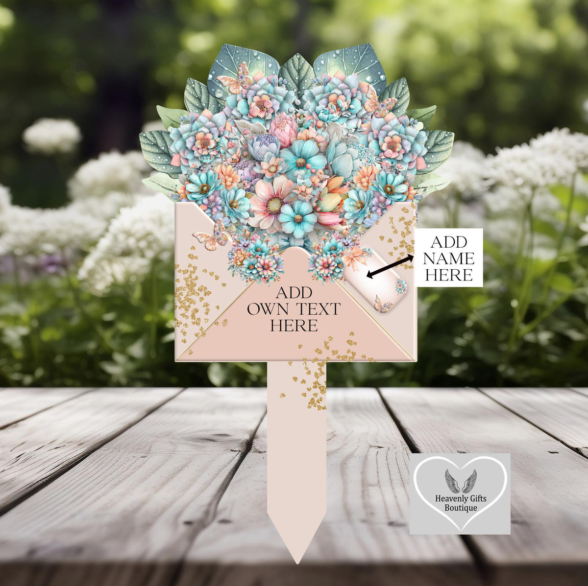 Personalised flower bouquet memorial tribute for a graveside