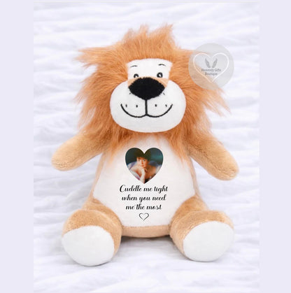 Memorial lion teddy bear personalised with photo