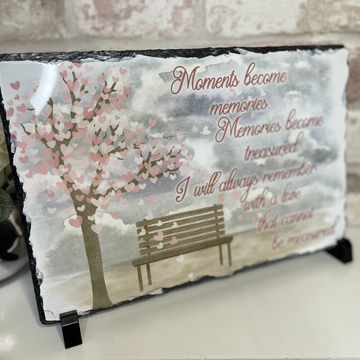 Memorial photo slate keepsake for loved ones with remembrance verse