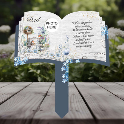 Memorial robin book-shaped graveside marker personalised for a loved one