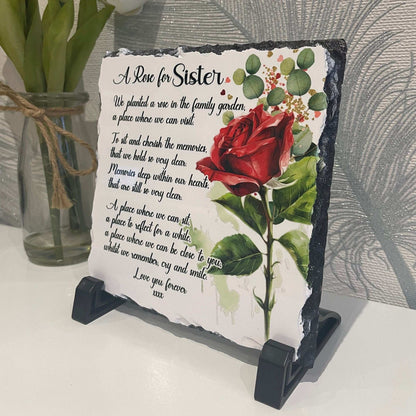 Memorial slate for a loved one with rose design