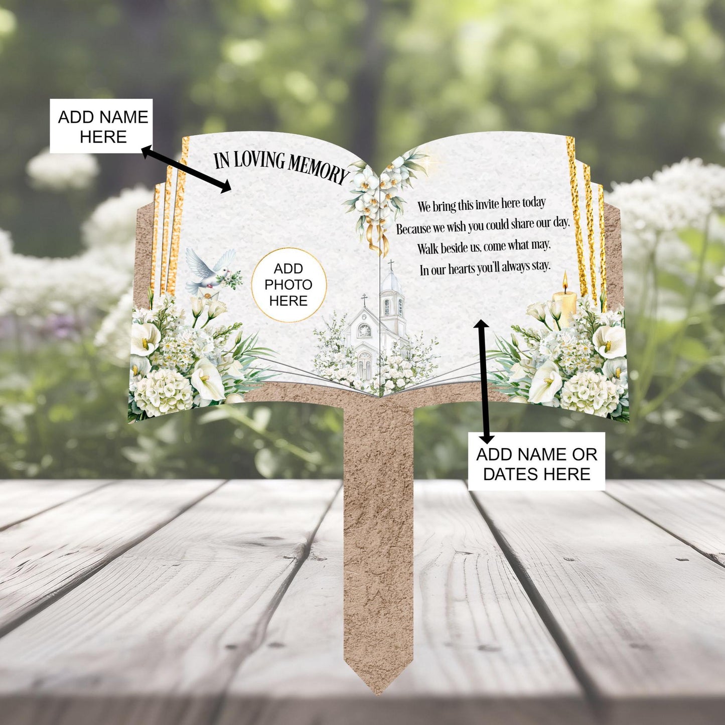 Memorial wedding invitation graveside tribute for a loved one deeply missed