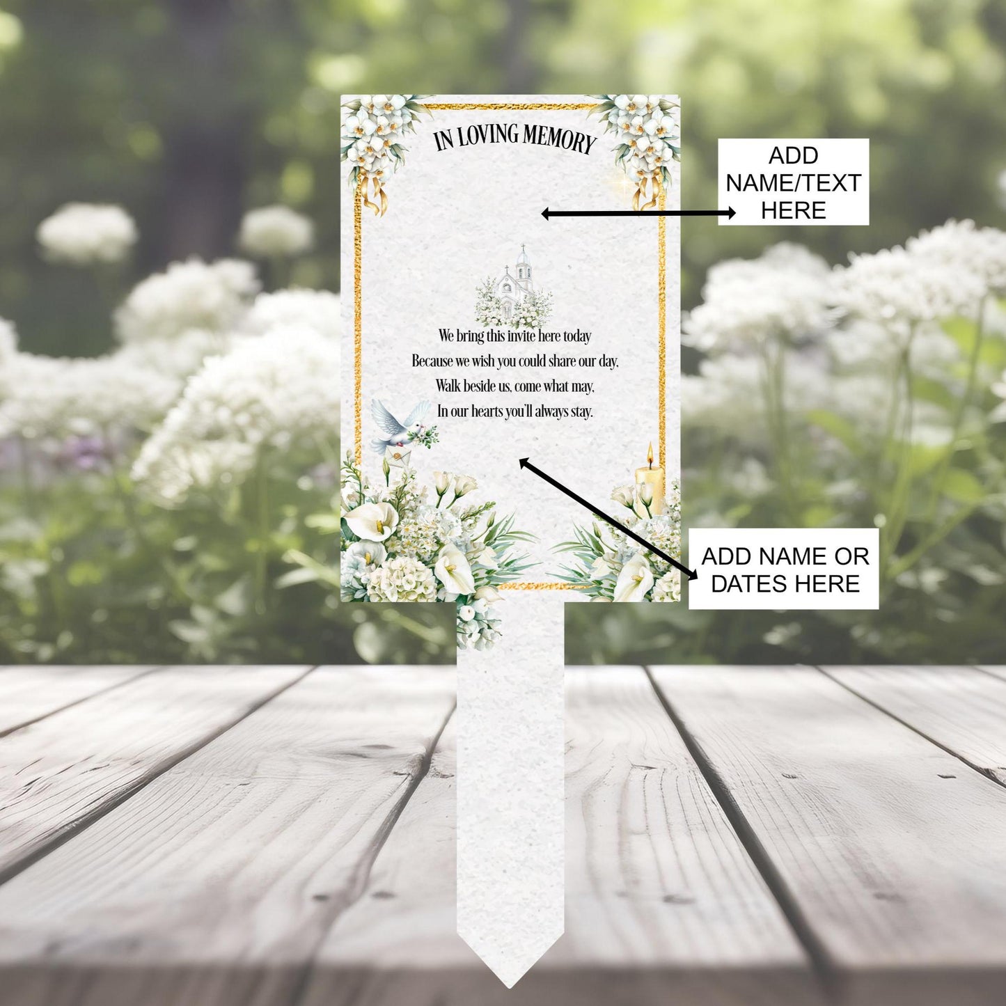 Memorial wedding invitation tribute for a loved one in heaven