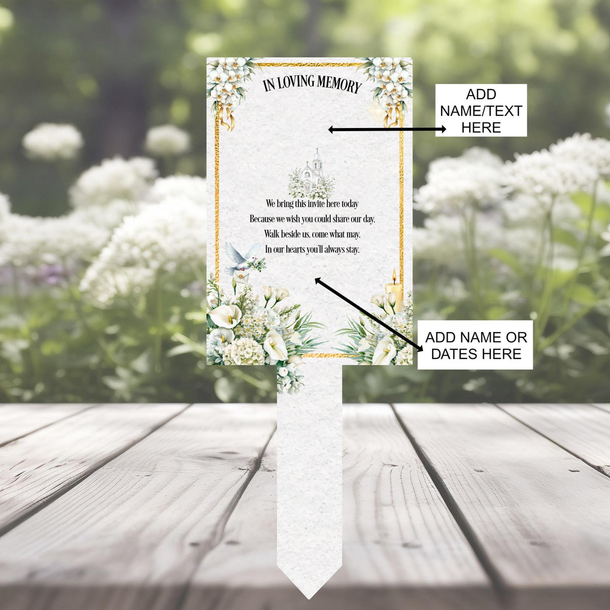 Memorial wedding invitation tribute for a loved one in heaven