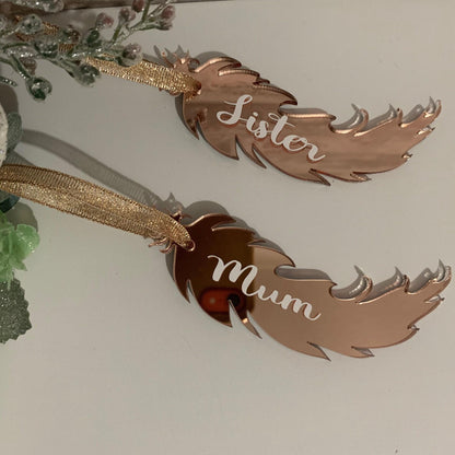 Mirror finish feather memorial keepsake in memory of a loved one