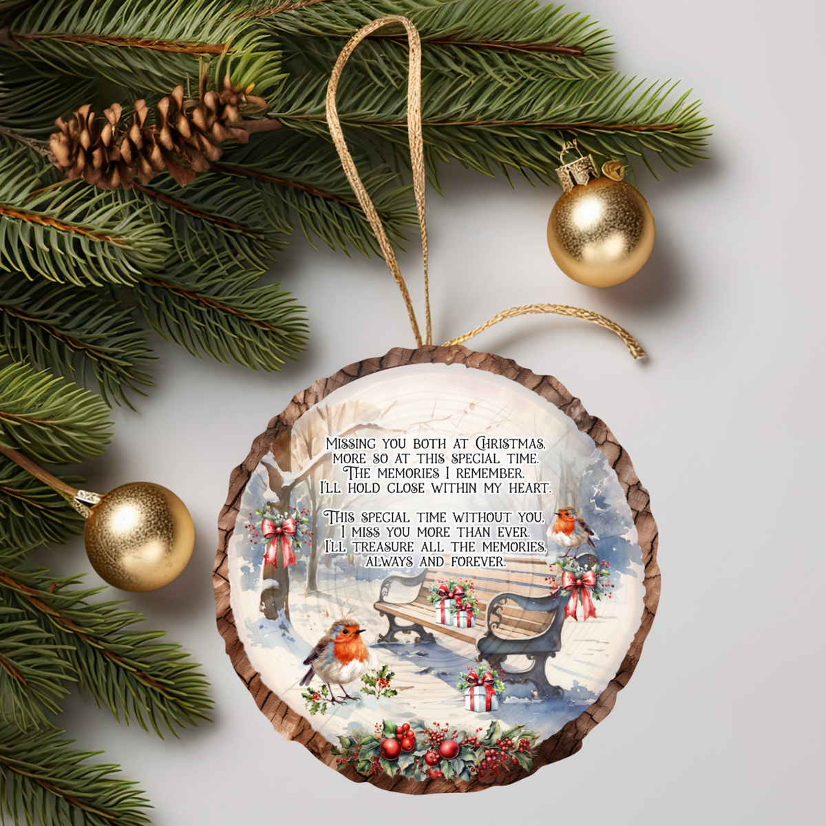 Missing You Both At Christmas memorial bauble with I Remember wording
