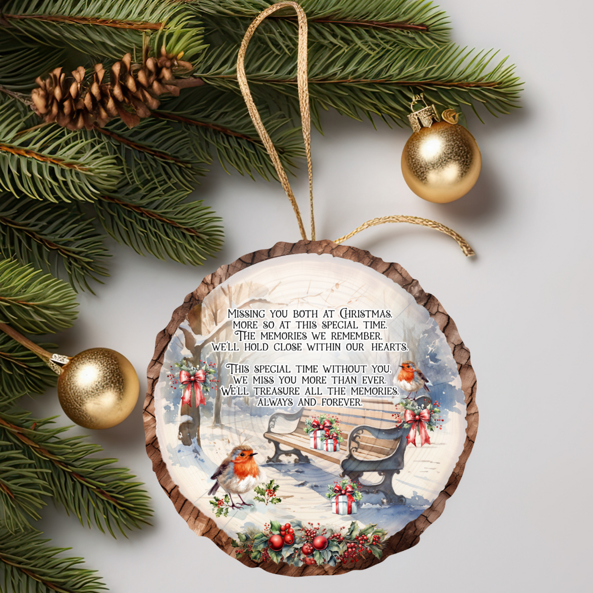 Missing You Both At Christmas memorial bauble with We Remember wording