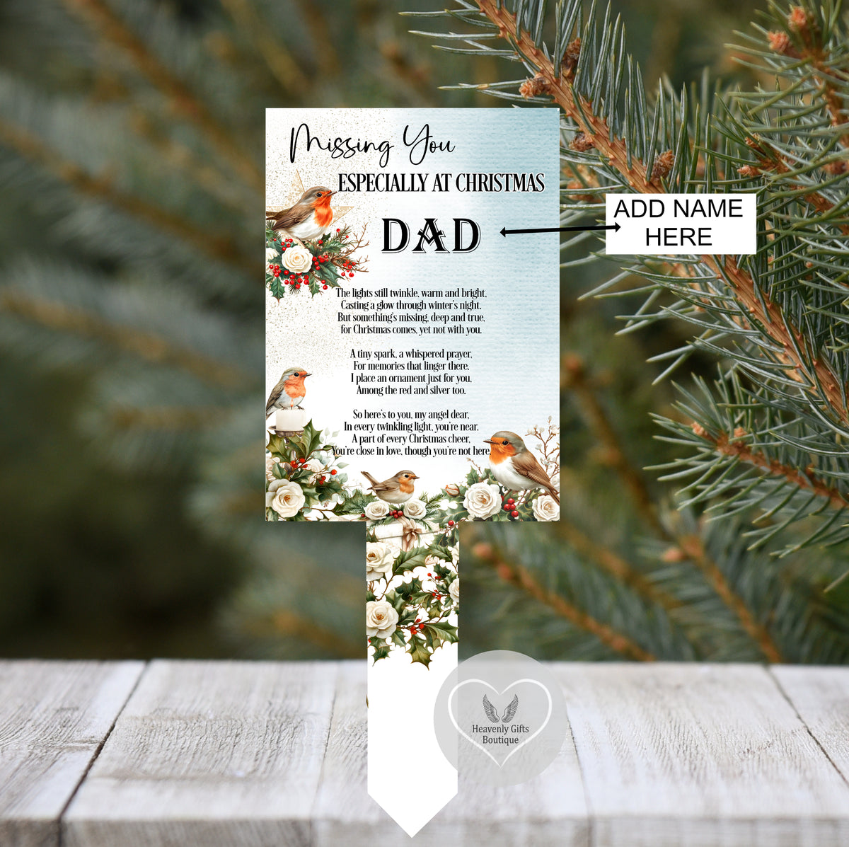 Missing You Christmas memorial card grave marker