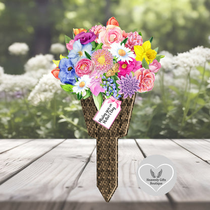 Mixed flowers bouquet grave marker personalised floral memorial tribute