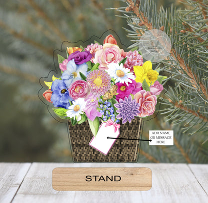 Personalised mixed flower bouquet plaque with name and special wording