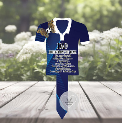 Navy personalised football shirt memorial grave marker for Dad with remembrance poem
