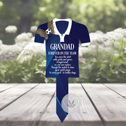 Navy personalised football shirt memorial grave marker for Grandad with remembrance poem