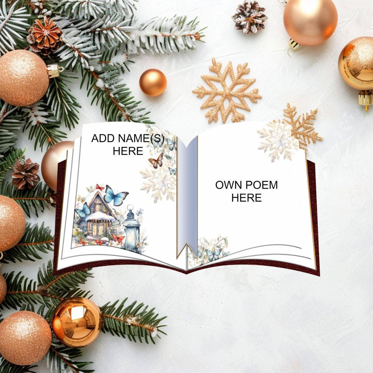 Open book Christmas remembrance hanging decoration