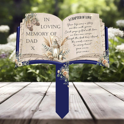 Open book grave marker for Dad with personalised letter and dates