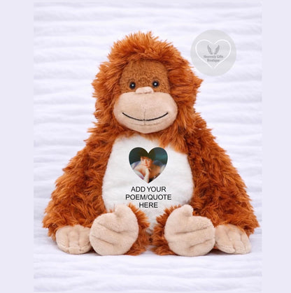 Orangutan bereavement keepsake memory bear with photo
