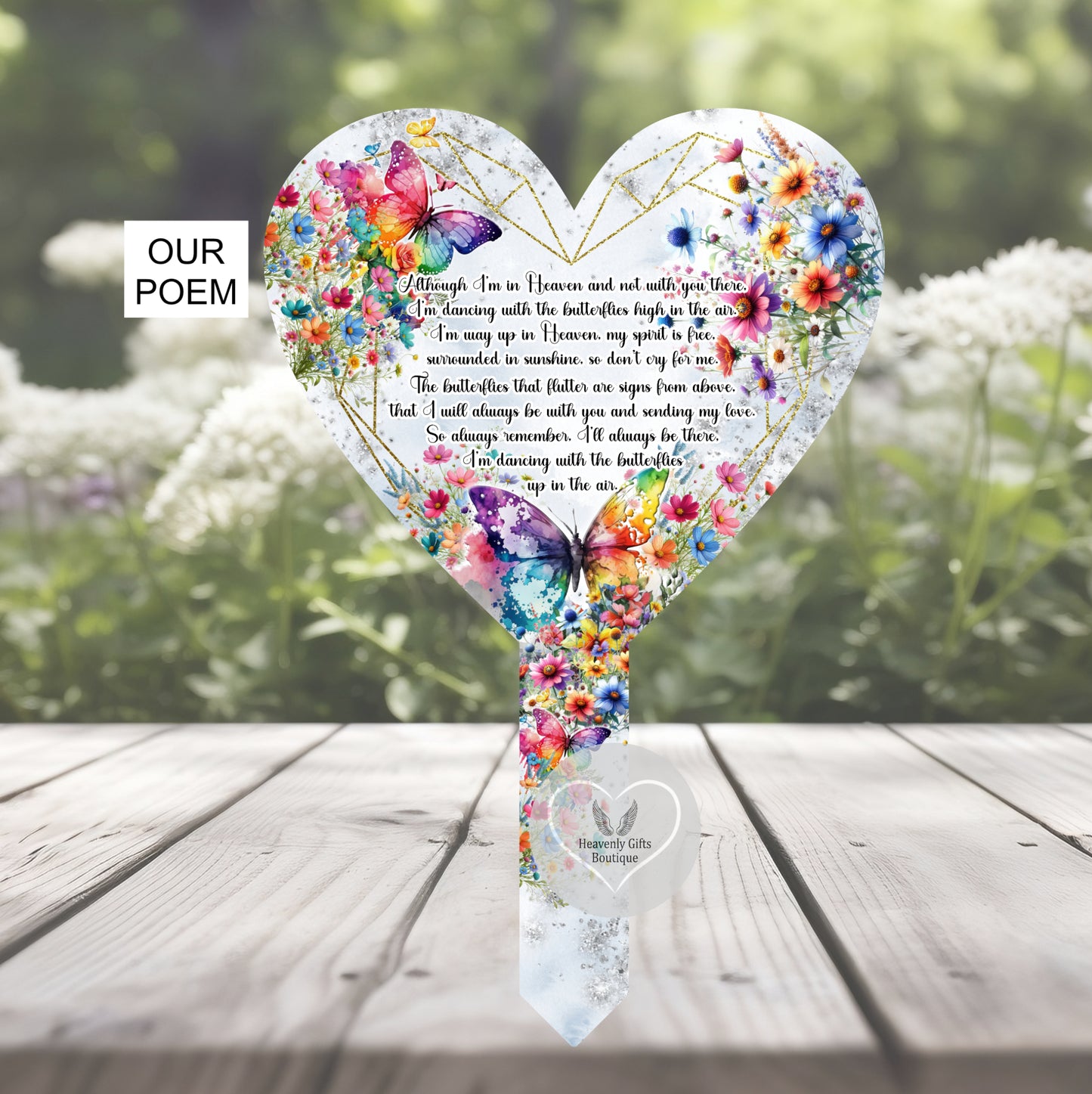 Butterfly's Poem Heart Grave Marker