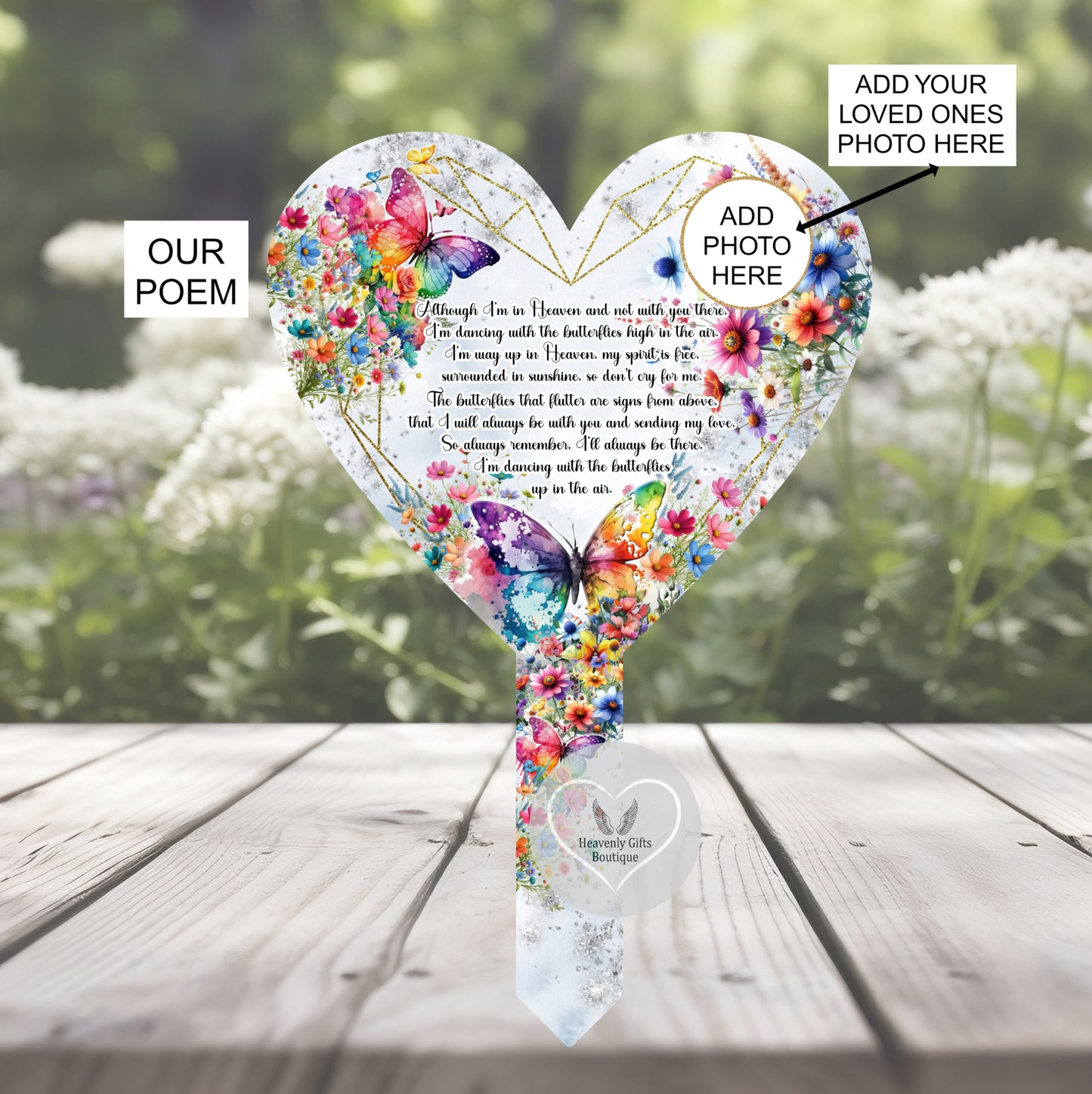 Butterfly's Poem Heart Grave Marker