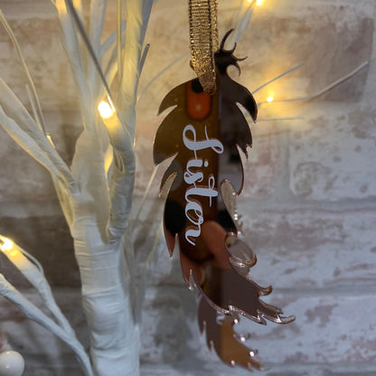 Personalised Christmas memorial feather remembrance decoration