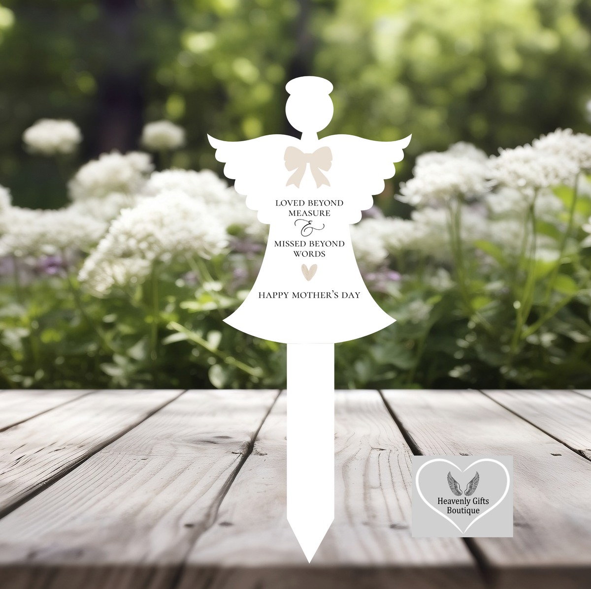 Personalised angel-shaped graveside memorial marker for someone special