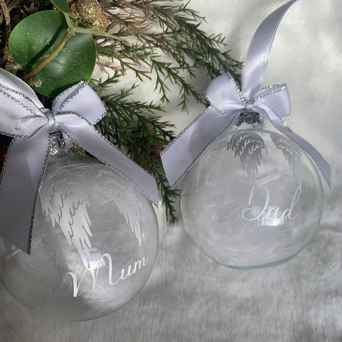 Personalised angel wings Christmas remembrance bauble