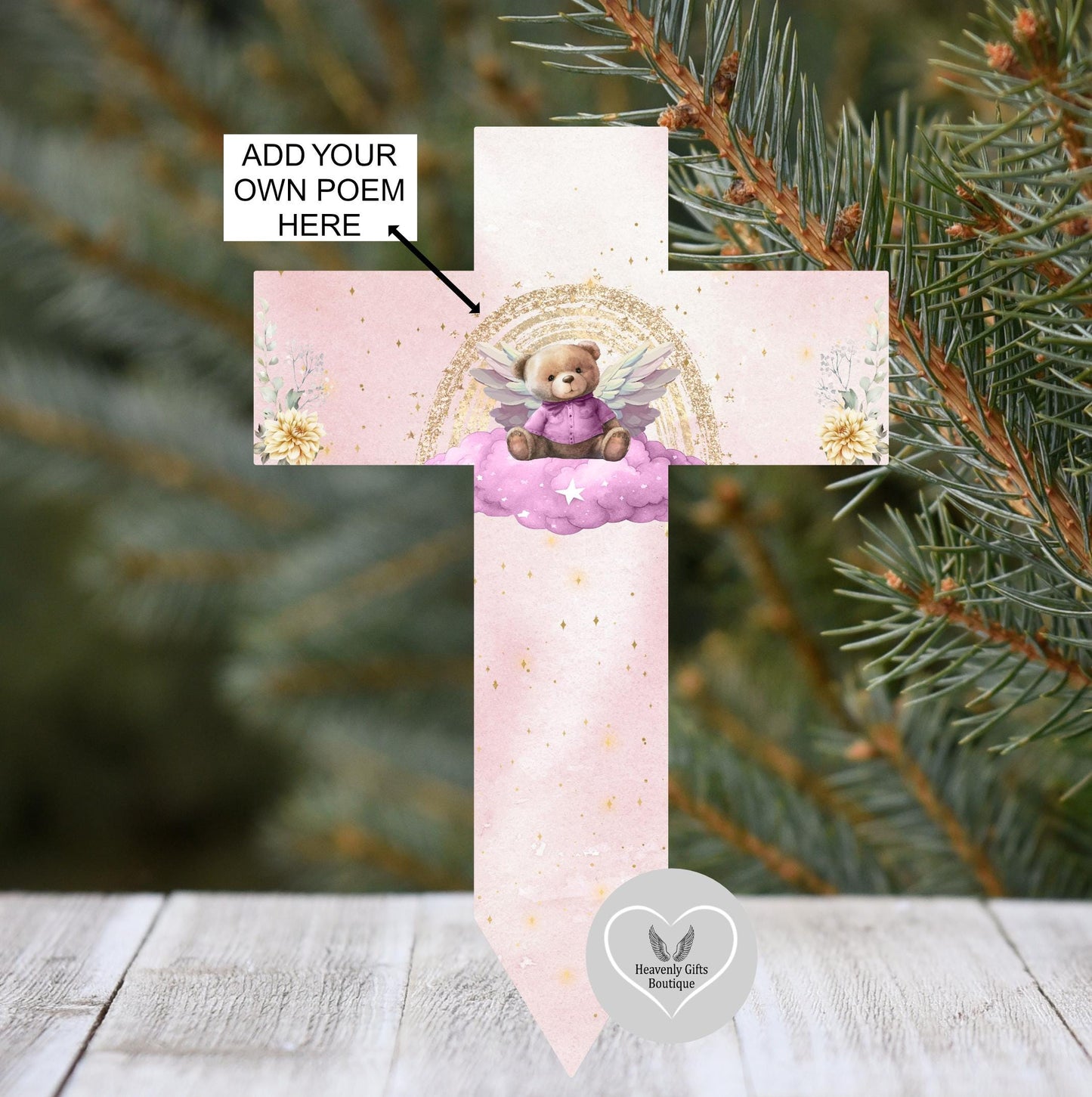 Personalised baby loss memorial cross with name dates and wording