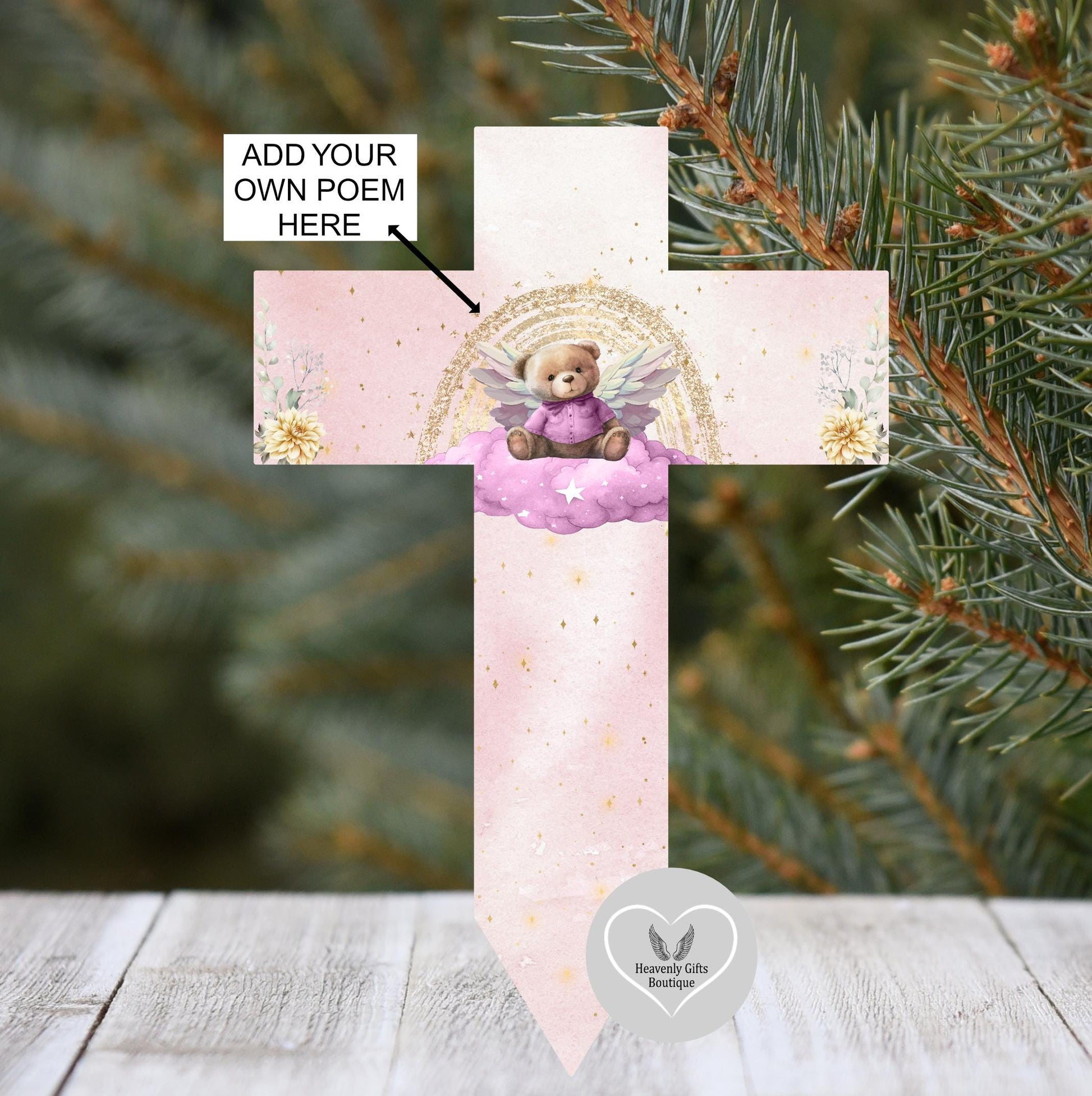 Personalised baby loss memorial cross with name dates and wording