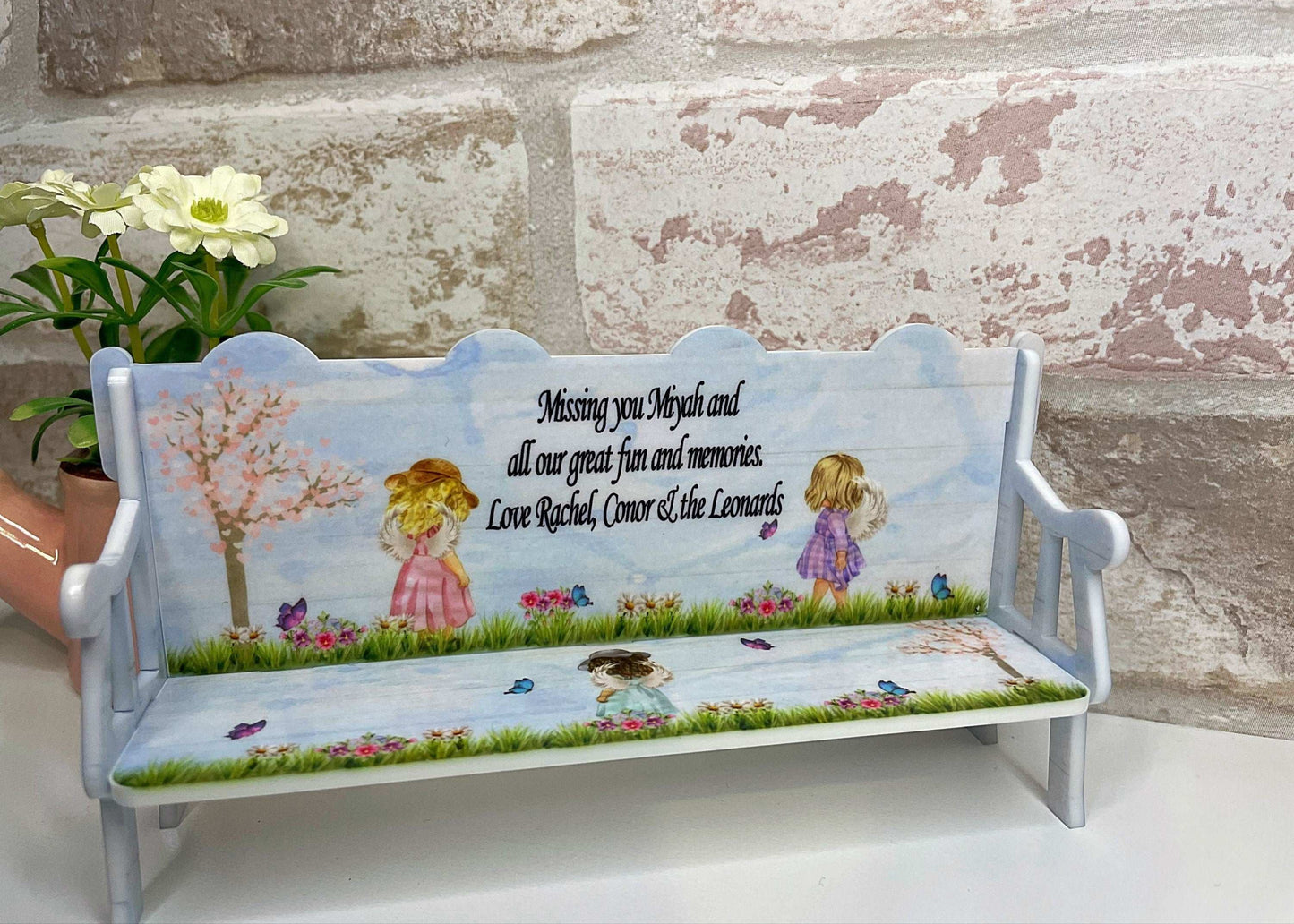 Personalised baby memorial bench keepsake with remembrance wording