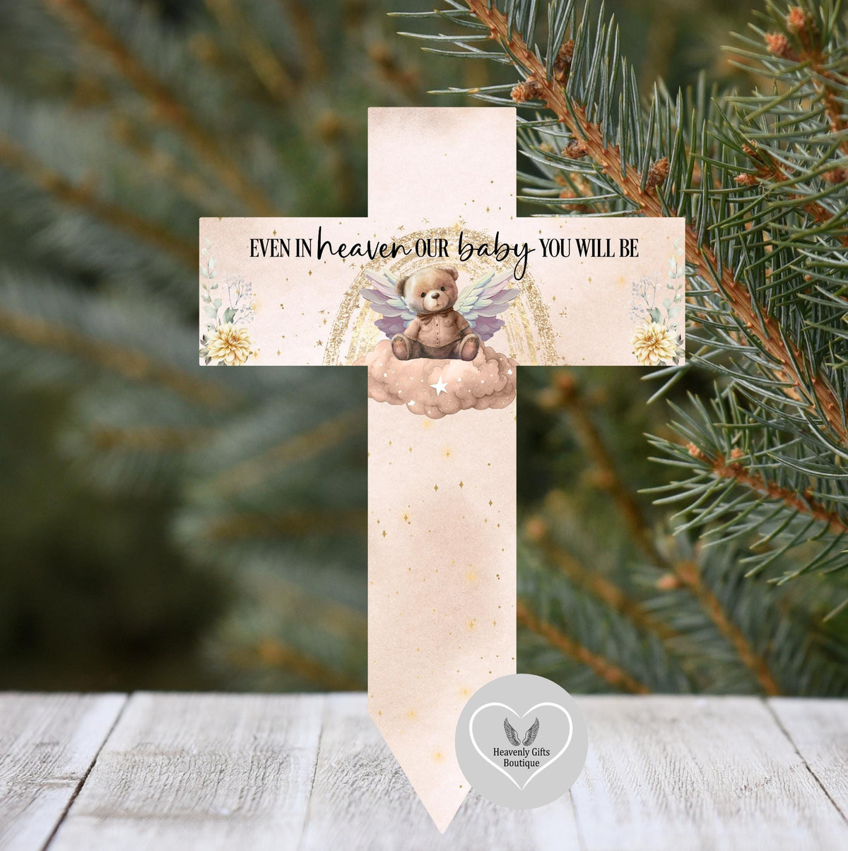 Personalised baby memorial cross grave marker with name and dates