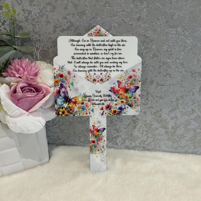 Personalised butterfly letter grave marker memorial design