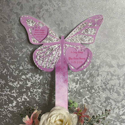 Personalised butterfly remembrance grave marker with memorial wording