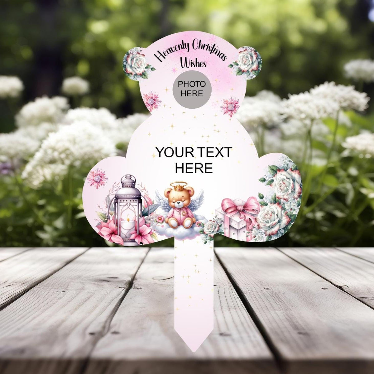 Personalised child Christmas teddy bear memorial grave marker
