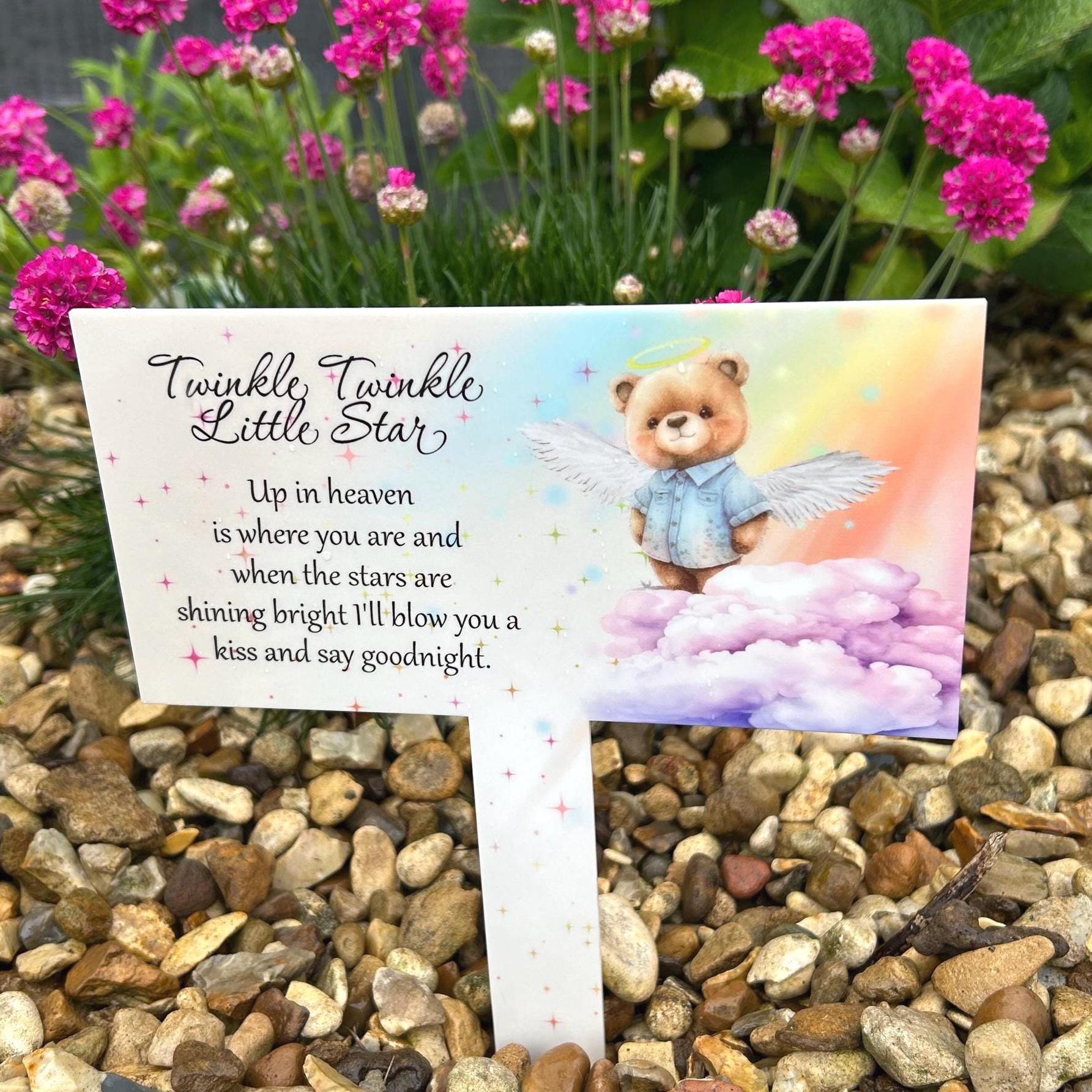 Personalised child remembrance grave marker with teddy bear design