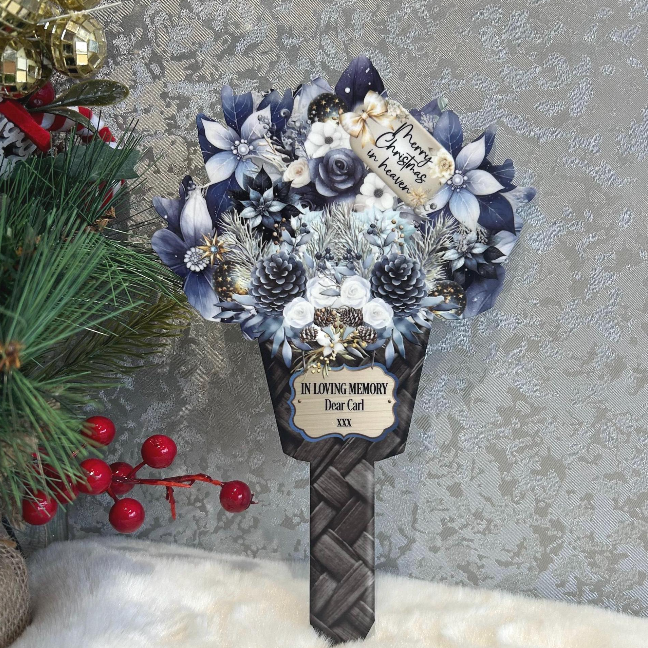 Personalised Christmas flower grave marker for graveside remembrance