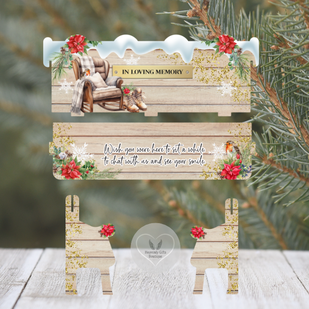 Personalised Christmas memorial bench with robin, rocking chair and remembrance wording