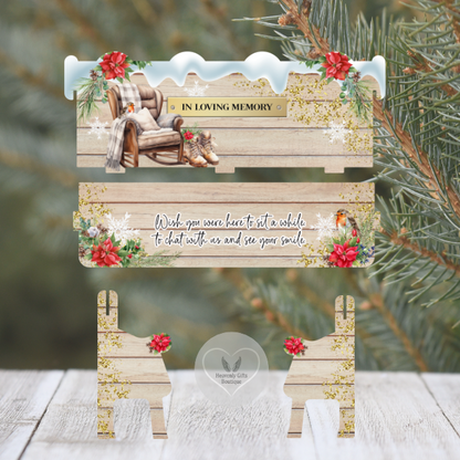 Personalised Christmas memorial bench with robin, rocking chair and remembrance wording