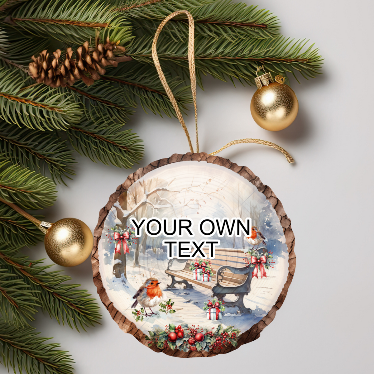 Personalised Christmas robin memorial bauble for your own wording
