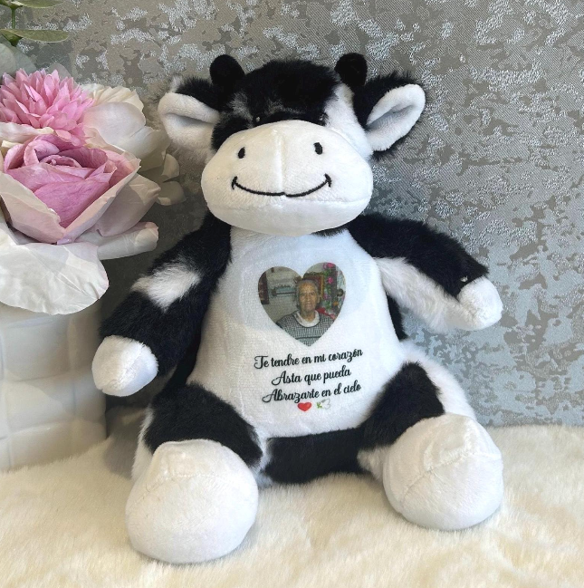 Personalised cow remembrance keepsake with photo and memorial wording