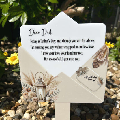 Personalised Dear Dad grave decoration in letter and envelope design